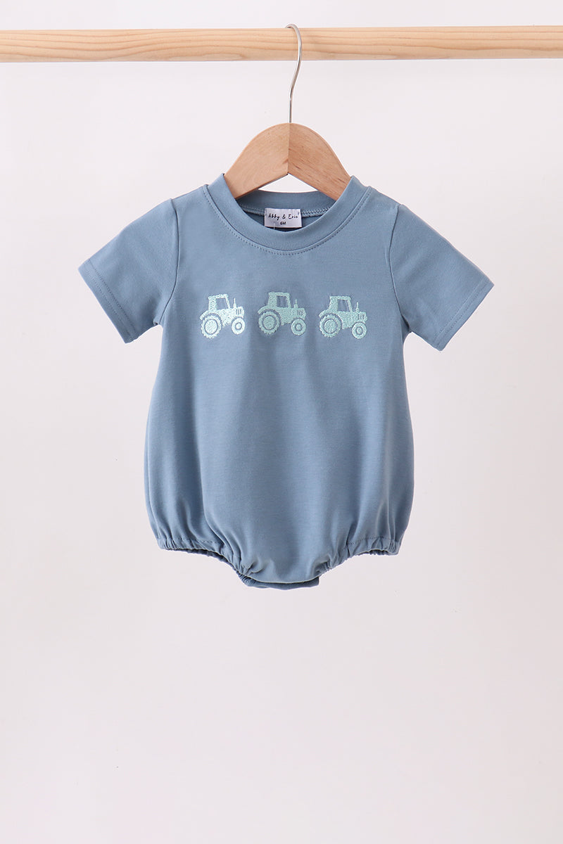 Blue Farm Tractor Embroidered Bubble